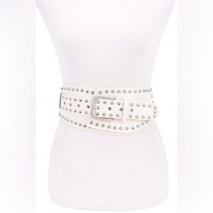 Vegan Leather Studded Statement Belt - Black, Brown, White